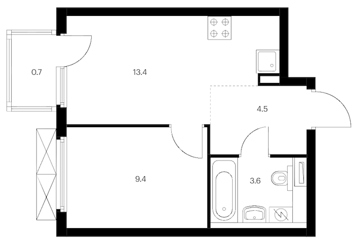 1-комнатная квартира 31.6 м², 22/24 эт., ЖК «Заречный парк»